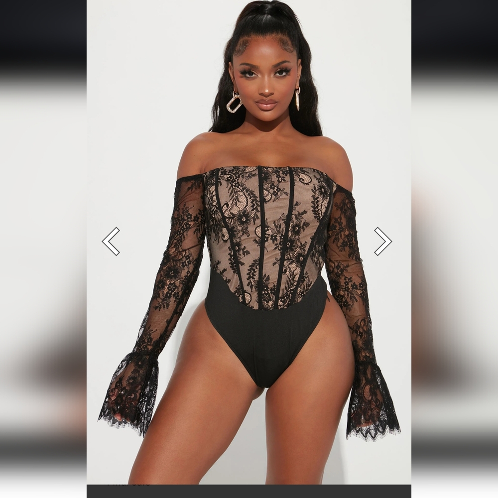 NWT Fashion Nova Mi Corazon Lace Corset Bodysuit - Black Size Large